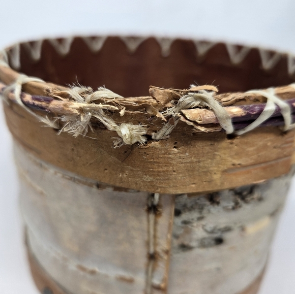 Handmade Birchbark Basket Primitive Look Stitched Laced Together Natural Nature - Picture 5 of 12
